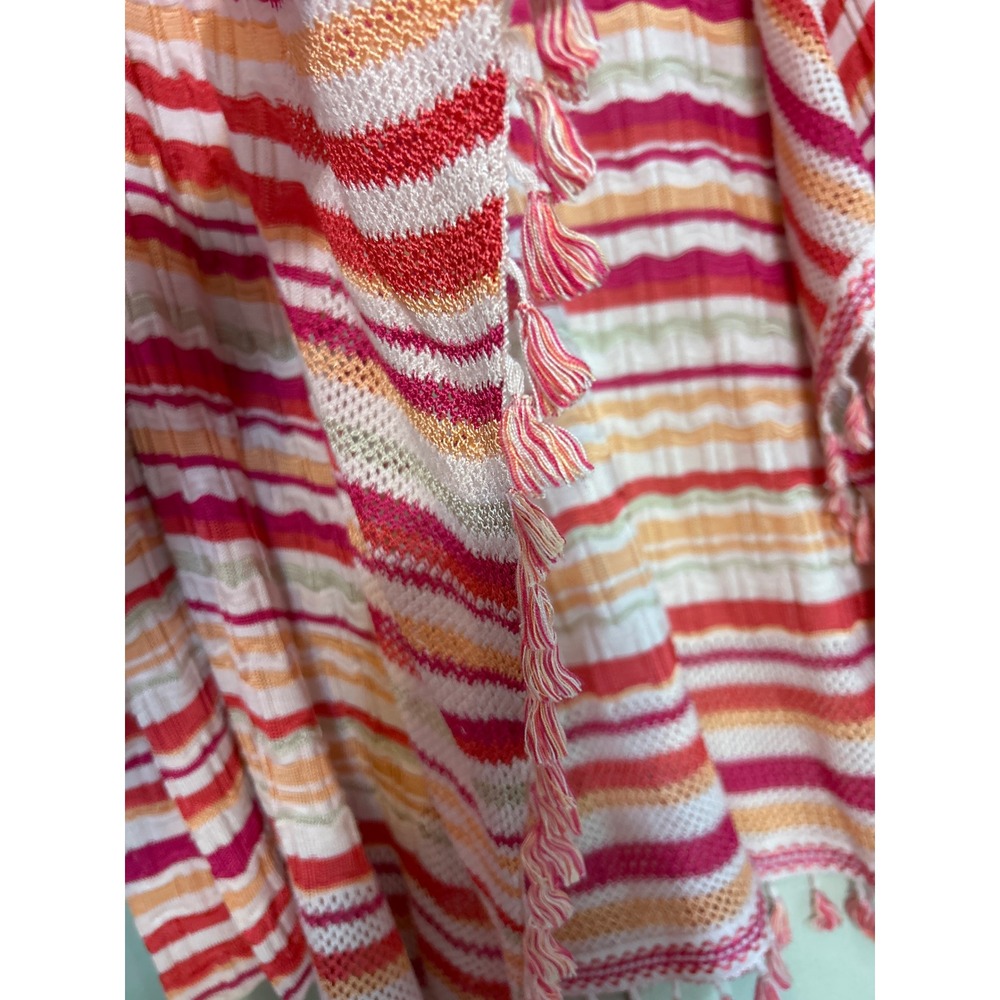 Chico's Striped Open Front Cardigan Pink Orange‎ Tassel Fringe Size 0 Small - Picture 2 of 7